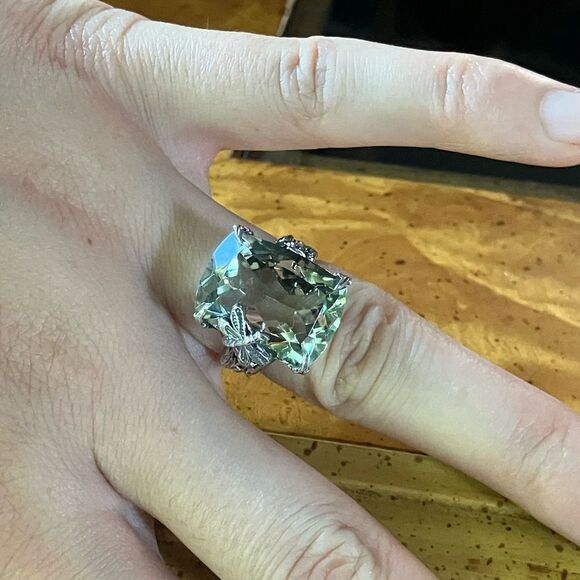 Artistic Prasiolite Green Amethyst Sterling Silver Butterfly Ring Size 6 - Picture 4 of 9